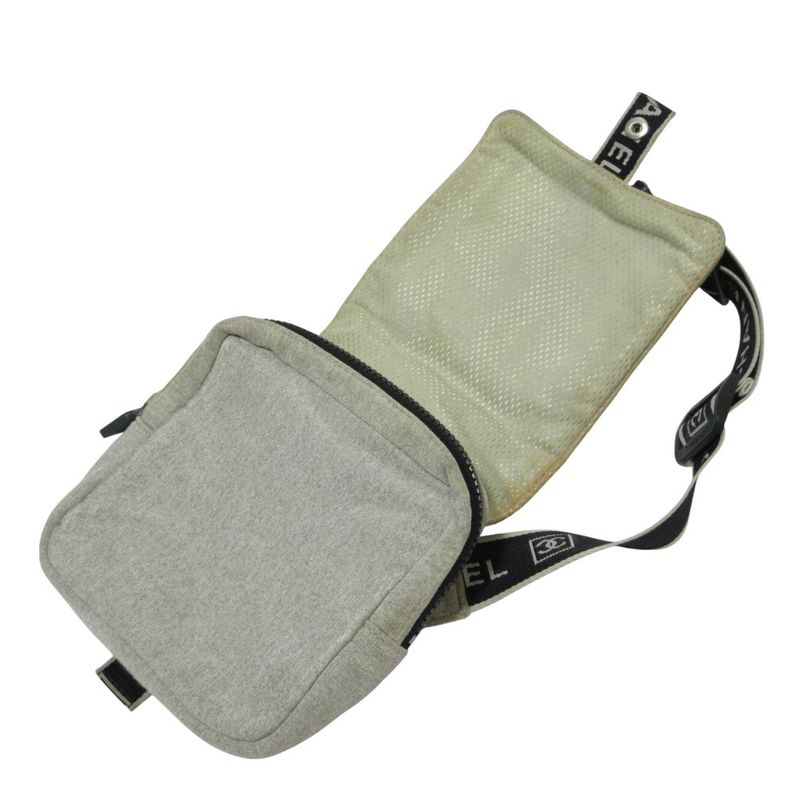 Chanel Sport Coco Mark Sweatshirt Fabric Waist Pouch Body Bag Gray Ladies