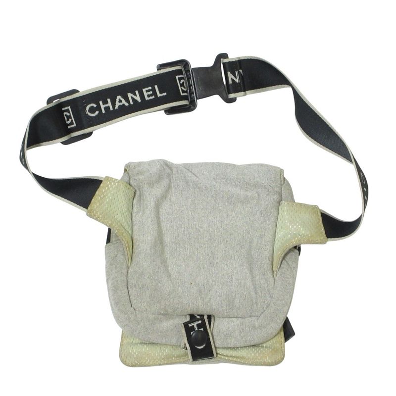 Chanel Sport Coco Mark Sweatshirt Fabric Waist Pouch Body Bag Gray Ladies