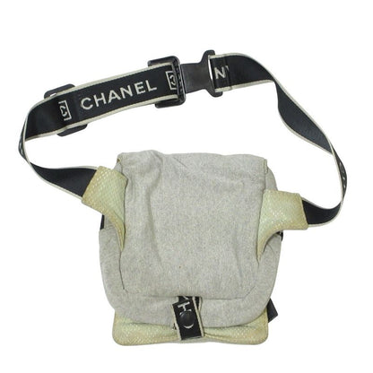 Chanel Sport Coco Mark Sweatshirt Fabric Waist Pouch Body Bag Gray Ladies