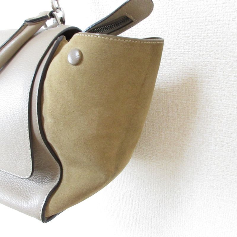 Good Celine Trapeze 2way Handbag Shoulder Bag Beige Ladies Used