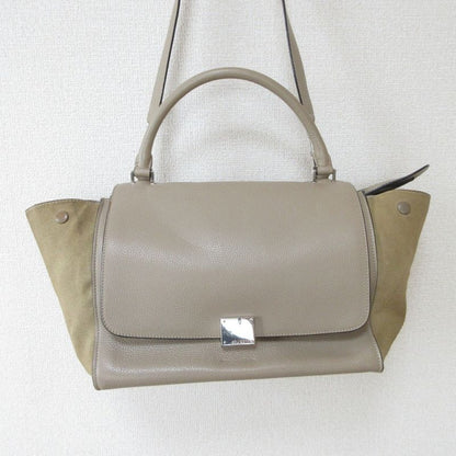 Good Celine Trapeze 2way Handbag Shoulder Bag Beige Ladies Used