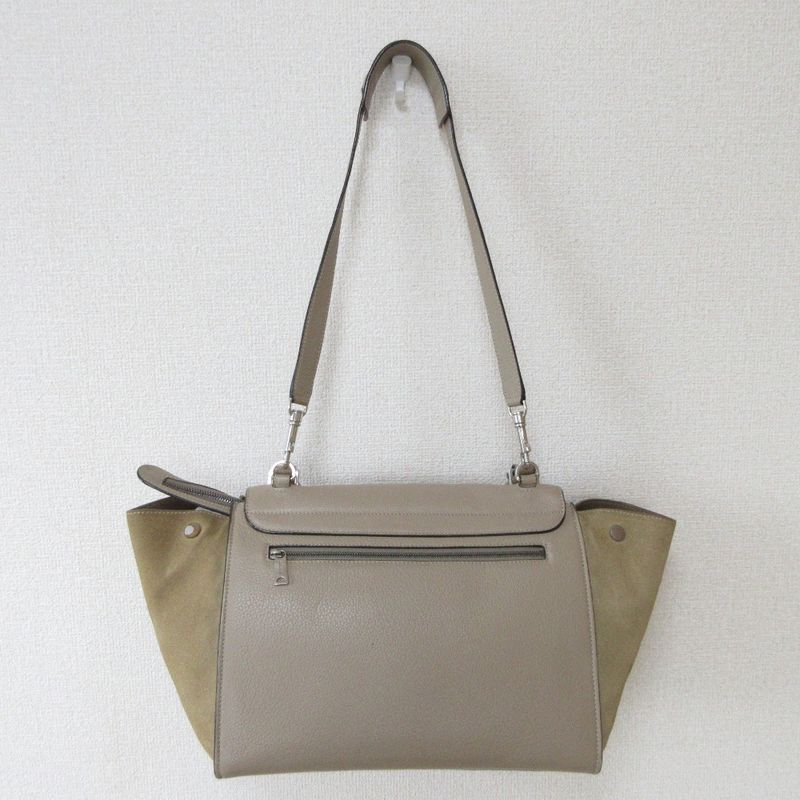 Good Celine Trapeze 2way Handbag Shoulder Bag Beige Ladies Used