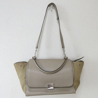 Good Celine Trapeze 2way Handbag Shoulder Bag Beige Ladies Used