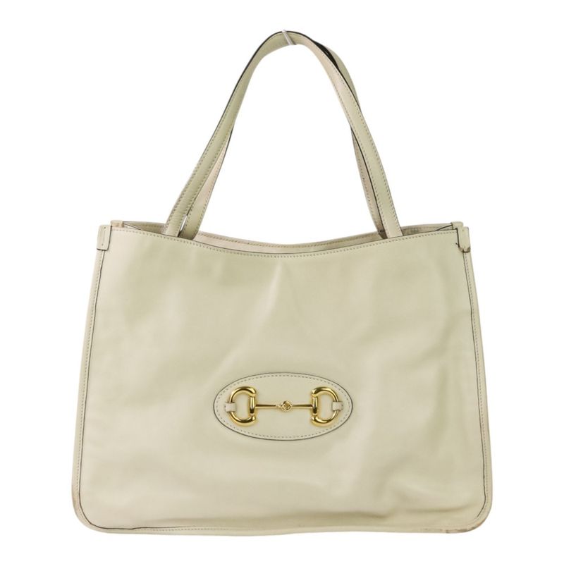 Gucci Horsebit Leather Tote Bag 623694 Off White and Gold Color Hardware