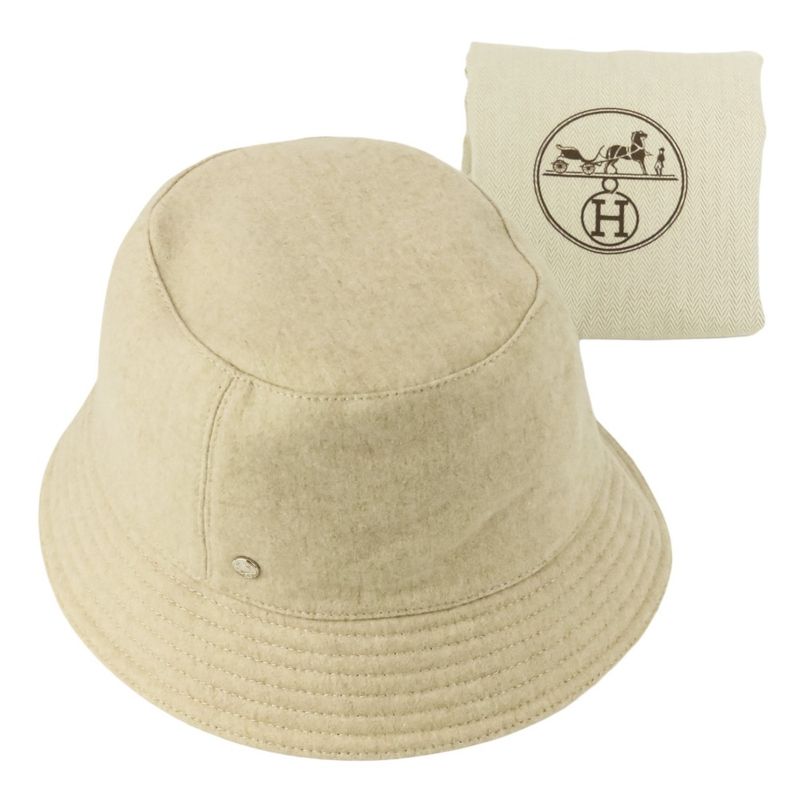 Hermes Cashmere Calvi Serie Button Bucket Hat H222020n Size 56 Beige Ladies Used