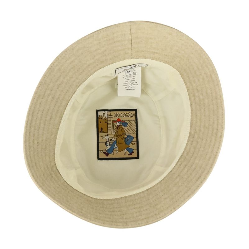 Hermes Cashmere Calvi Serie Button Bucket Hat H222020n Size 56 Beige Ladies Used