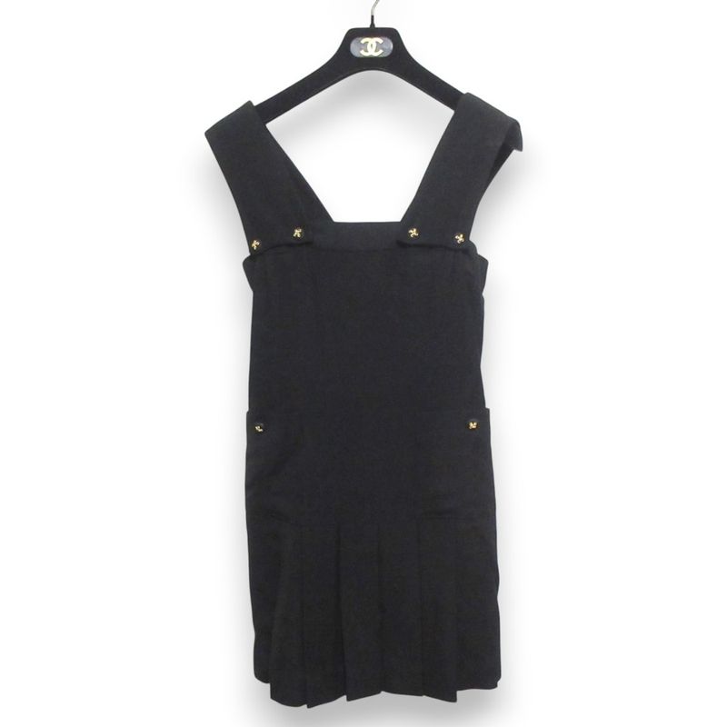 Good Chanel Sleeveless Pleated Knee Length Dress Jumper Skirt Size 36 Black and