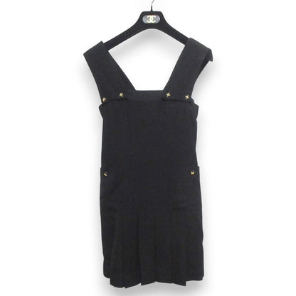 Good Chanel Sleeveless Pleated Knee Length Dress Jumper Skirt Size 36 Black and