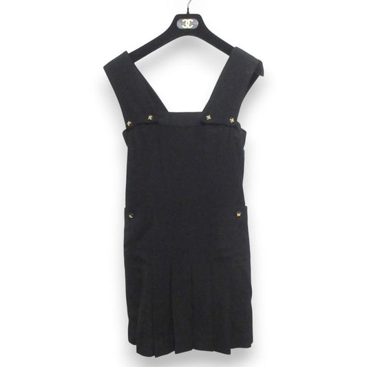 Good Chanel Sleeveless Pleated Knee Length Dress Jumper Skirt Size 36 Black and