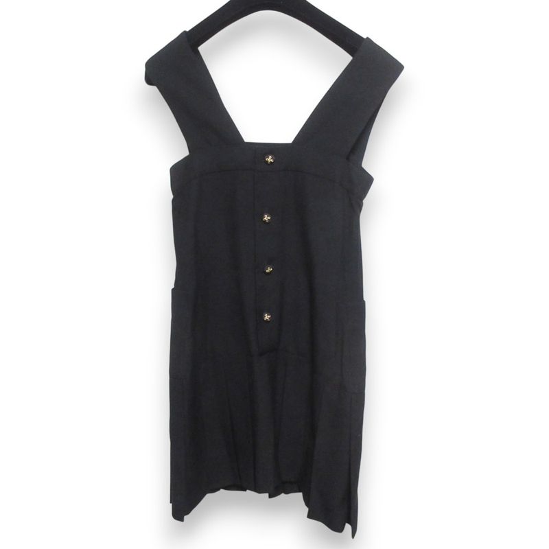 Good Chanel Sleeveless Pleated Knee Length Dress Jumper Skirt Size 36 Black and