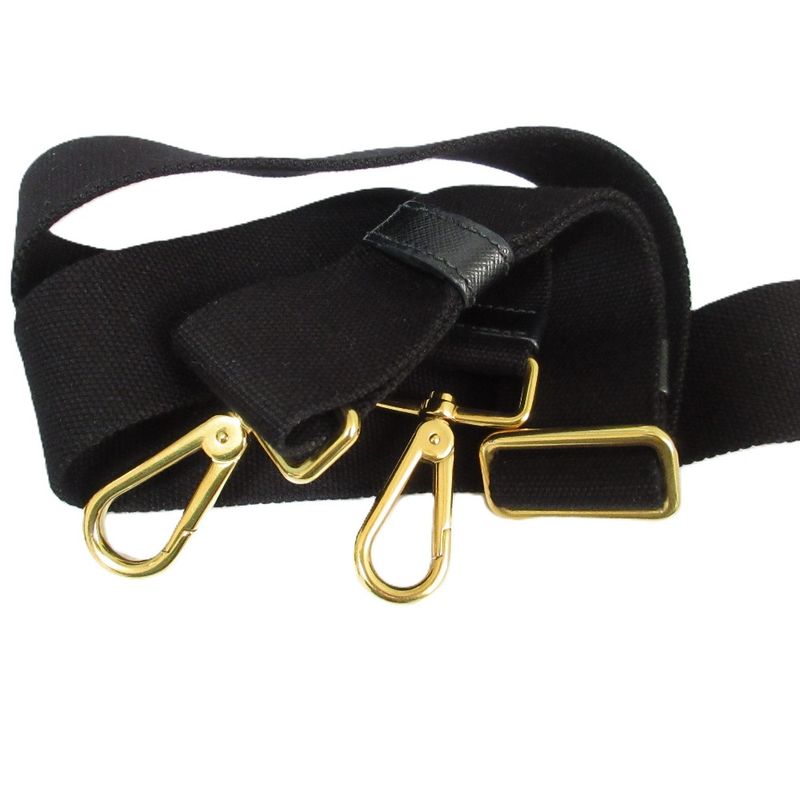 Good Prada Canapa Triangle Logo Plate 2way Tote Bag Shoulder Bag Black and Gold