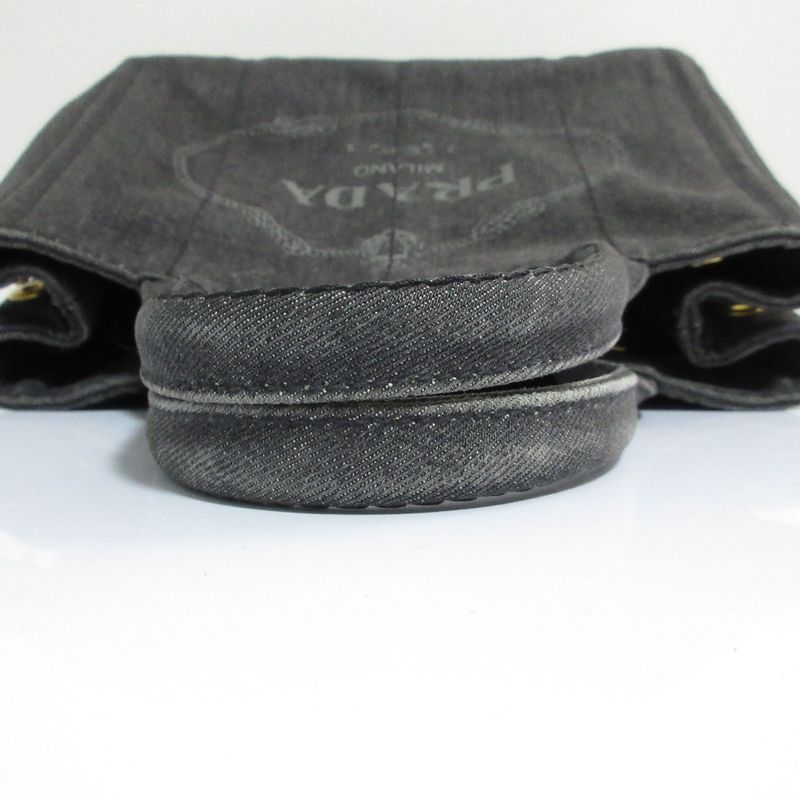 Good Prada Canapa Triangle Logo Plate 2way Tote Bag Shoulder Bag Black and Gold