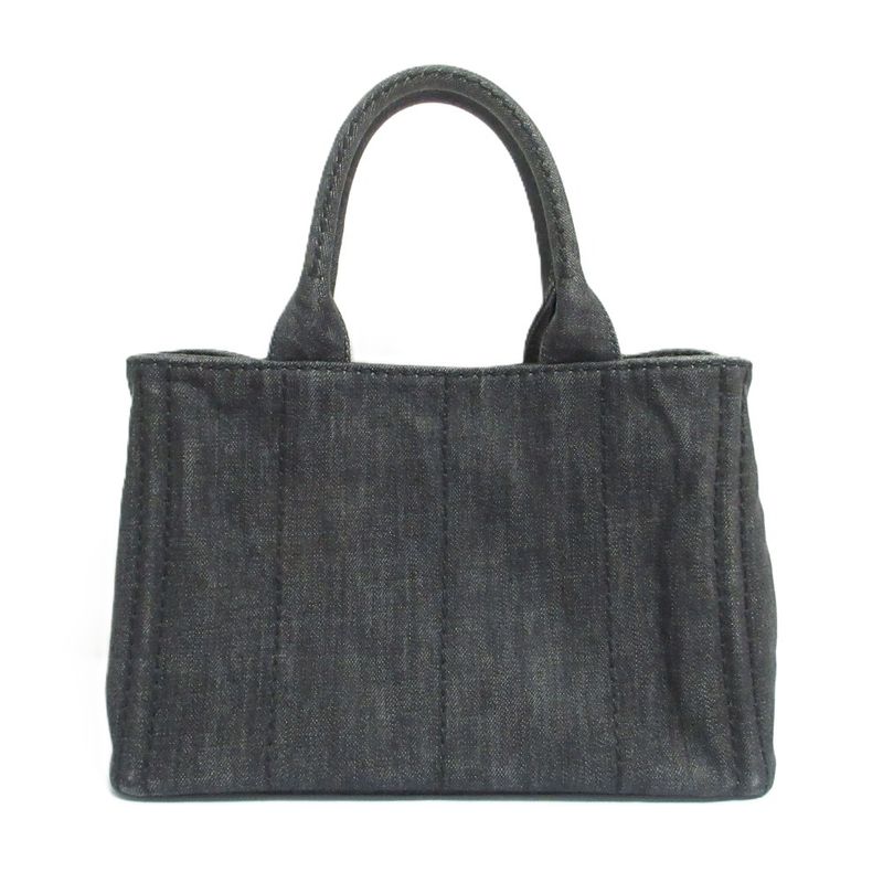 Good Prada Canapa Triangle Logo Plate 2way Tote Bag Shoulder Bag Black and Gold