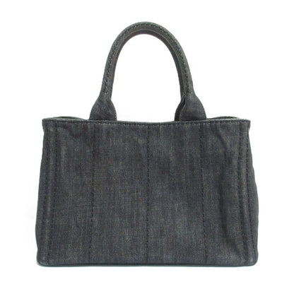 Good Prada Canapa Triangle Logo Plate 2way Tote Bag Shoulder Bag Black and Gold