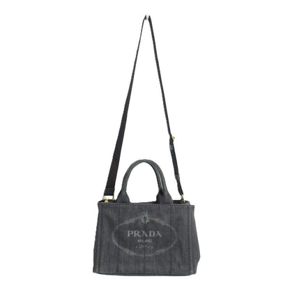 Good Prada Canapa Triangle Logo Plate 2way Tote Bag Shoulder Bag Black and Gold