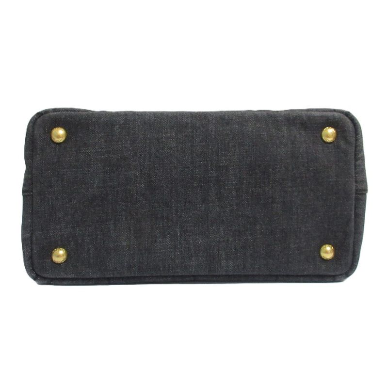 Good Prada Canapa Triangle Logo Plate 2way Tote Bag Shoulder Bag Black and Gold