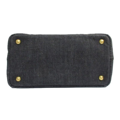 Good Prada Canapa Triangle Logo Plate 2way Tote Bag Shoulder Bag Black and Gold