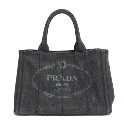 Good Prada Canapa Triangle Logo Plate 2way Tote Bag Shoulder Bag Black and Gold