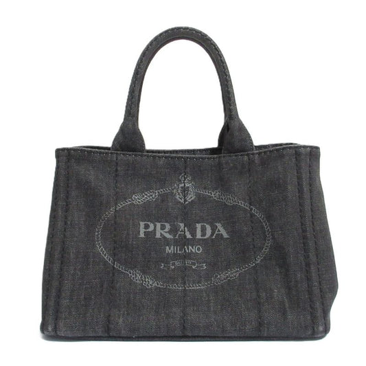 Good Prada Canapa Triangle Logo Plate 2way Tote Bag Shoulder Bag Black and Gold