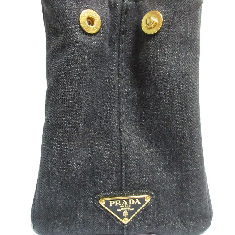 Good Prada Canapa Triangle Logo Plate 2way Tote Bag Shoulder Bag Black and Gold