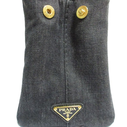 Good Prada Canapa Triangle Logo Plate 2way Tote Bag Shoulder Bag Black and Gold