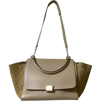 Good Celine Trapeze Medium 2way Handbag Shoulder Bag Beige Ladies Used