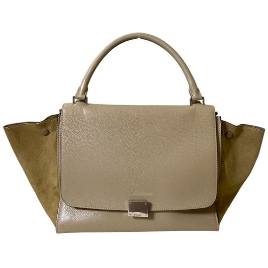 Good Celine Trapeze Medium 2way Handbag Shoulder Bag Beige Ladies Used
