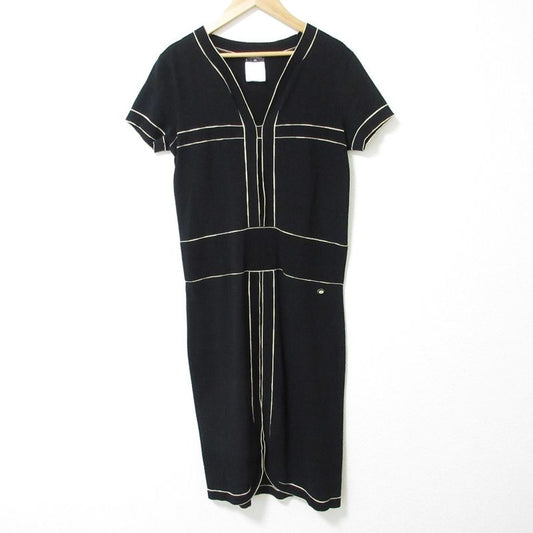 Good Chanel Coco Mark Deer Short Sleeve V Neck Dress P47675 Size 36 Black