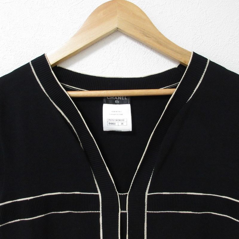 Good Chanel Coco Mark Deer Short Sleeve V Neck Dress P47675 Size 36 Black