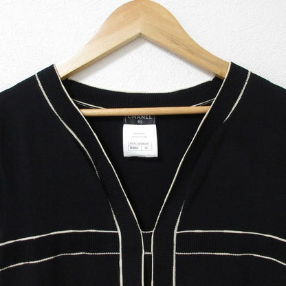 Good Chanel Coco Mark Deer Short Sleeve V Neck Dress P47675 Size 36 Black