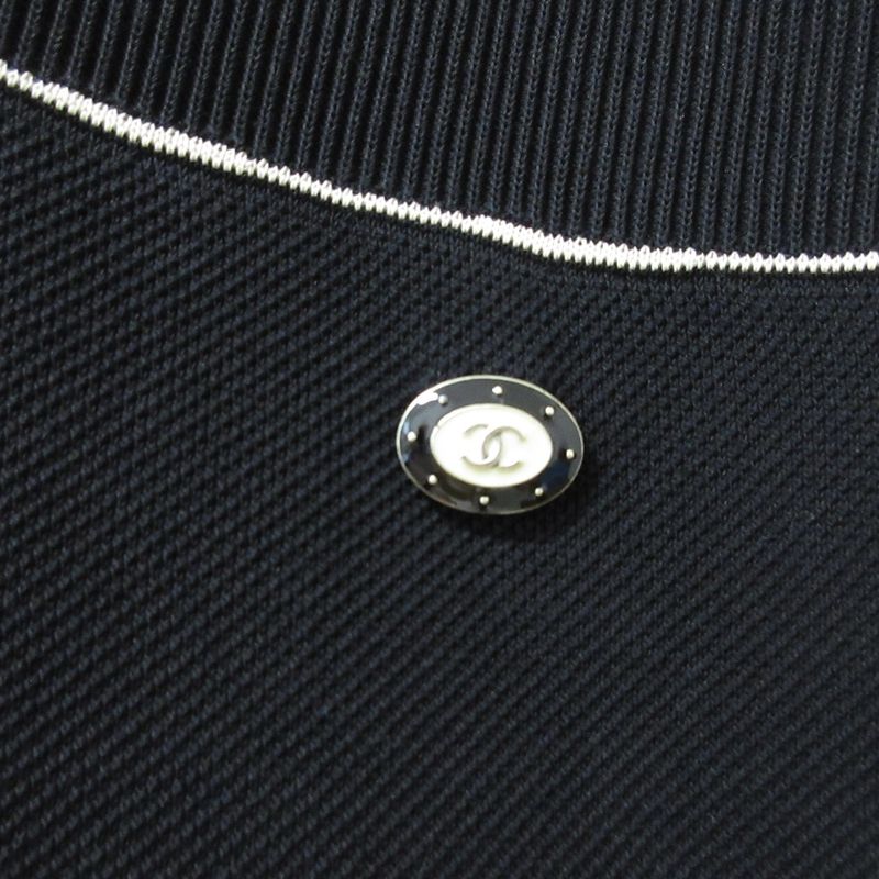 Good Chanel Coco Mark Deer Short Sleeve V Neck Dress P47675 Size 36 Black