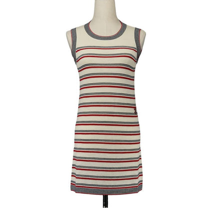 Chanel Striped Sleeveless Knit Dress P45704k05713 Size 34 Red Kinari Women's