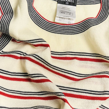Chanel Striped Sleeveless Knit Dress P45704k05713 Size 34 Red Kinari Women's
