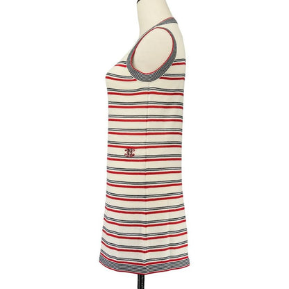 Chanel Striped Sleeveless Knit Dress P45704k05713 Size 34 Red Kinari Women's
