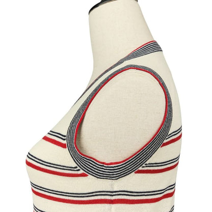 Chanel Striped Sleeveless Knit Dress P45704k05713 Size 34 Red Kinari Women's