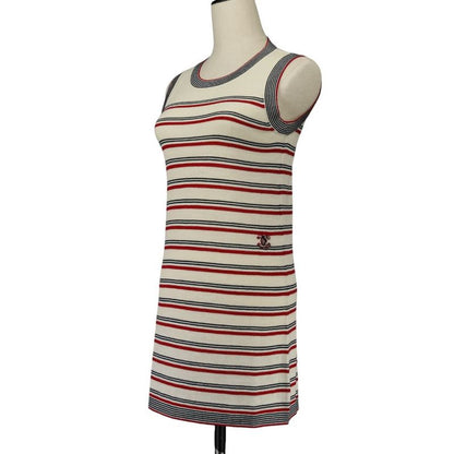 Chanel Striped Sleeveless Knit Dress P45704k05713 Size 34 Red Kinari Women's