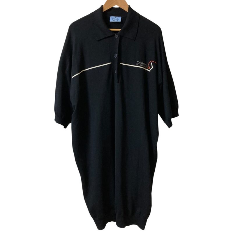 Prada Abito Mc Stretch Wool Knit Polo Dress 23765 Size 38s Black Women's Used