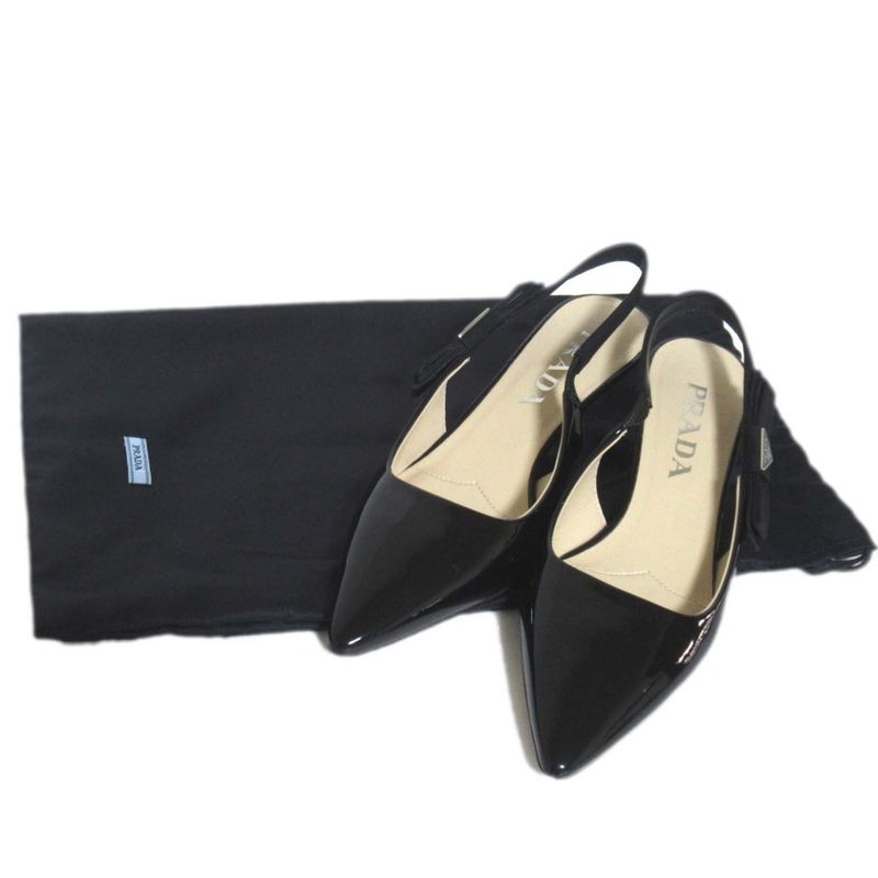 Prada Patent Leather Triangle Logo Plate Suring Back Mules Size 34 Approx 21cm