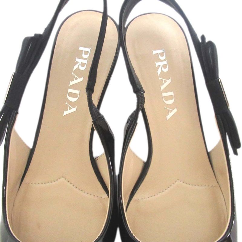 Prada Patent Leather Triangle Logo Plate Suring Back Mules Size 34 Approx 21cm