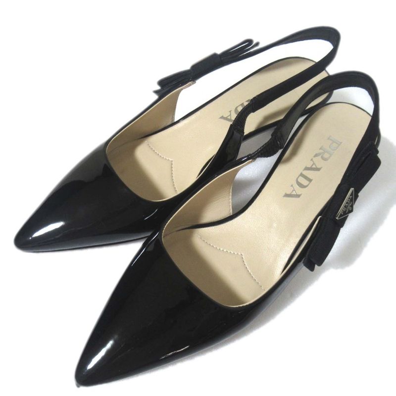 Prada Patent Leather Triangle Logo Plate Suring Back Mules Size 34 Approx 21cm
