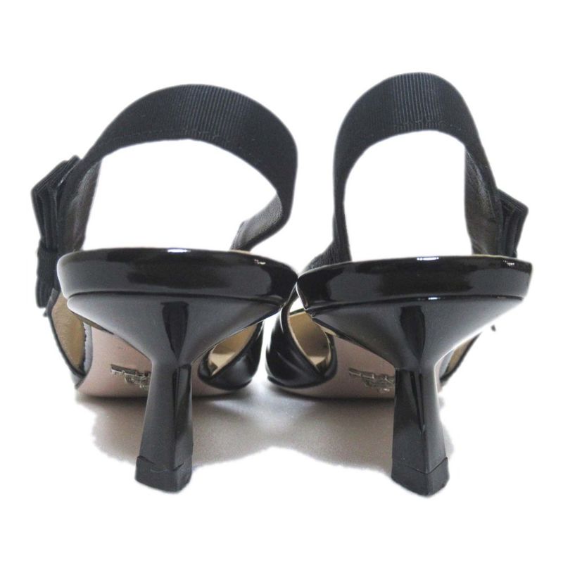 Prada Patent Leather Triangle Logo Plate Suring Back Mules Size 34 Approx 21cm