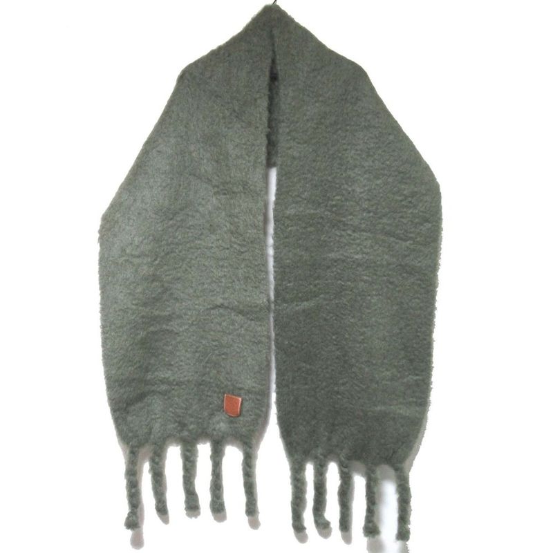 Loewe Anagram Patch Mohair Knit Fringe Scarf F000487x28 Dusty Olive Men's