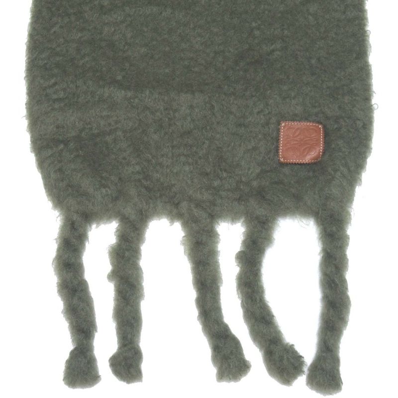 Loewe Anagram Patch Mohair Knit Fringe Scarf F000487x28 Dusty Olive Men's