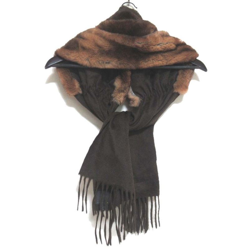 Fendi Orillag Fur and Cashmere Fringe Candy Scarf Brown Women Used
