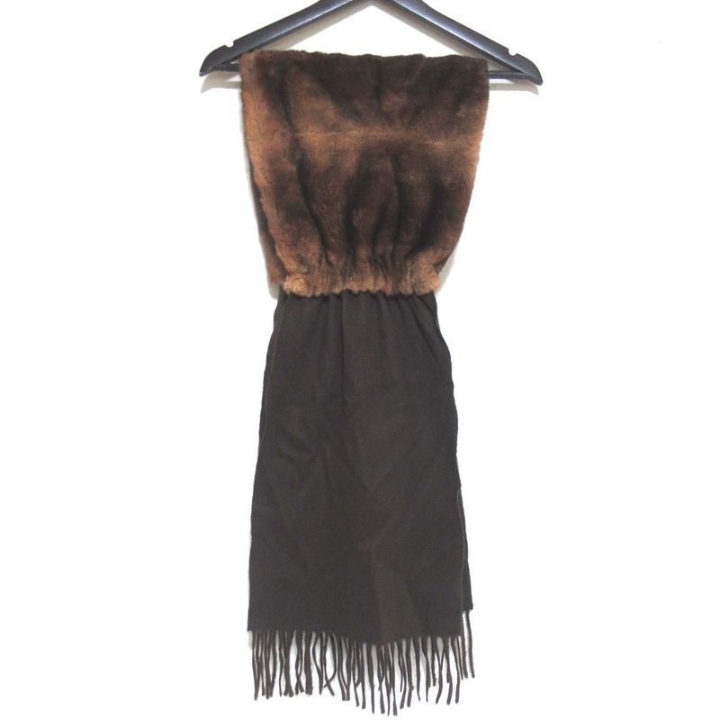 Fendi Orillag Fur and Cashmere Fringe Candy Scarf Brown Women Used