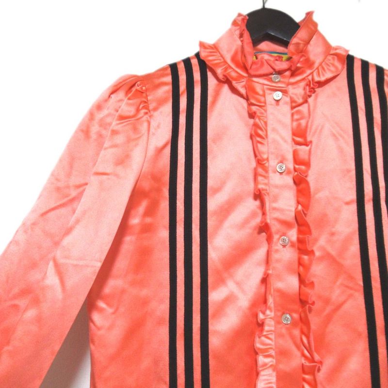 Good 23ss Gucci X Adidas Silk Ruffle Shirt Dress 723272 Size 42 170/92y Pink