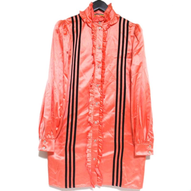Good 23ss Gucci X Adidas Silk Ruffle Shirt Dress 723272 Size 42 170/92y Pink