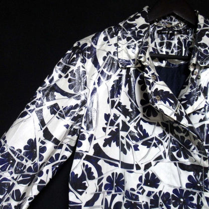 Good Gucci Flower Print PVC Coated Belted Stainless Steel Collar Coat Size 42