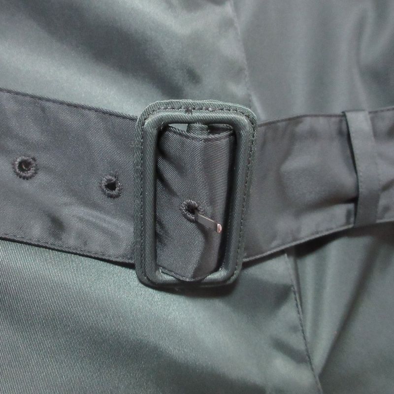 Good Prada Nylon Stainless Steel Collar Coat with Bijoux Waist Belt 40 Green