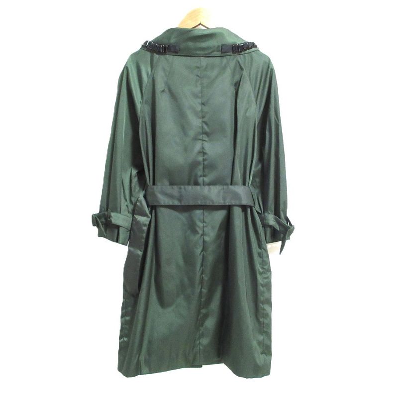Good Prada Nylon Stainless Steel Collar Coat with Bijoux Waist Belt 40 Green